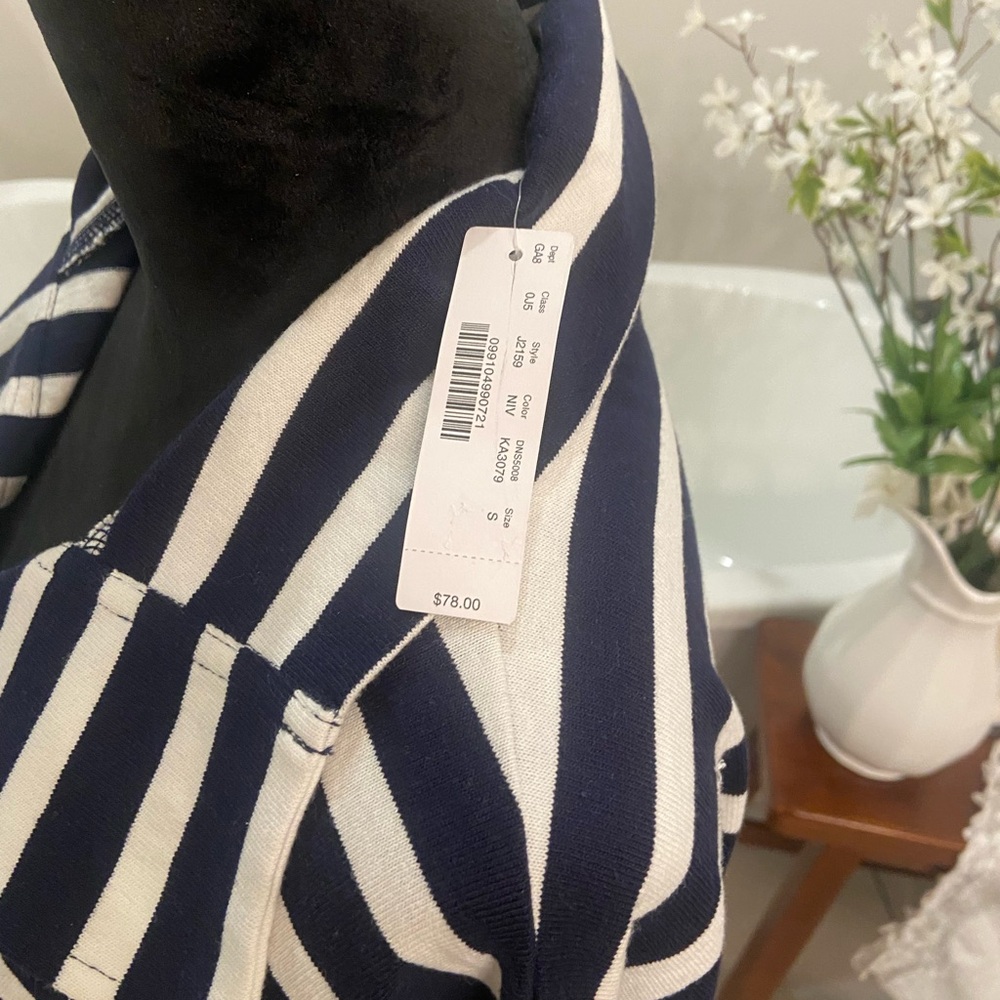 J. Crew Women’s  Navy and Cream Striped Long Sleeve with Bow - Picture 8 of 15